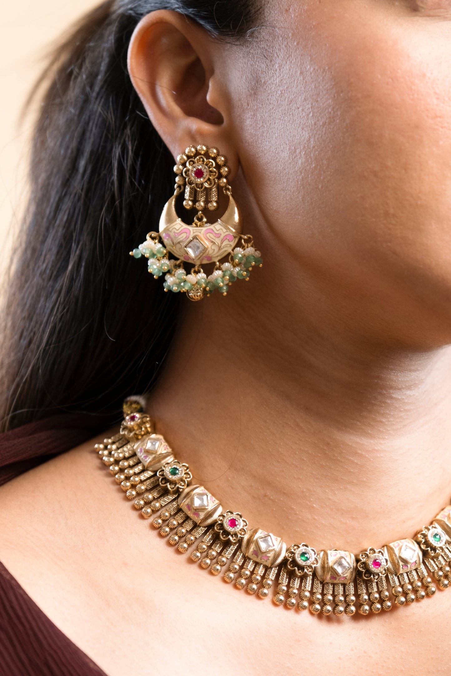 Akshara Antique Gold Necklace Set