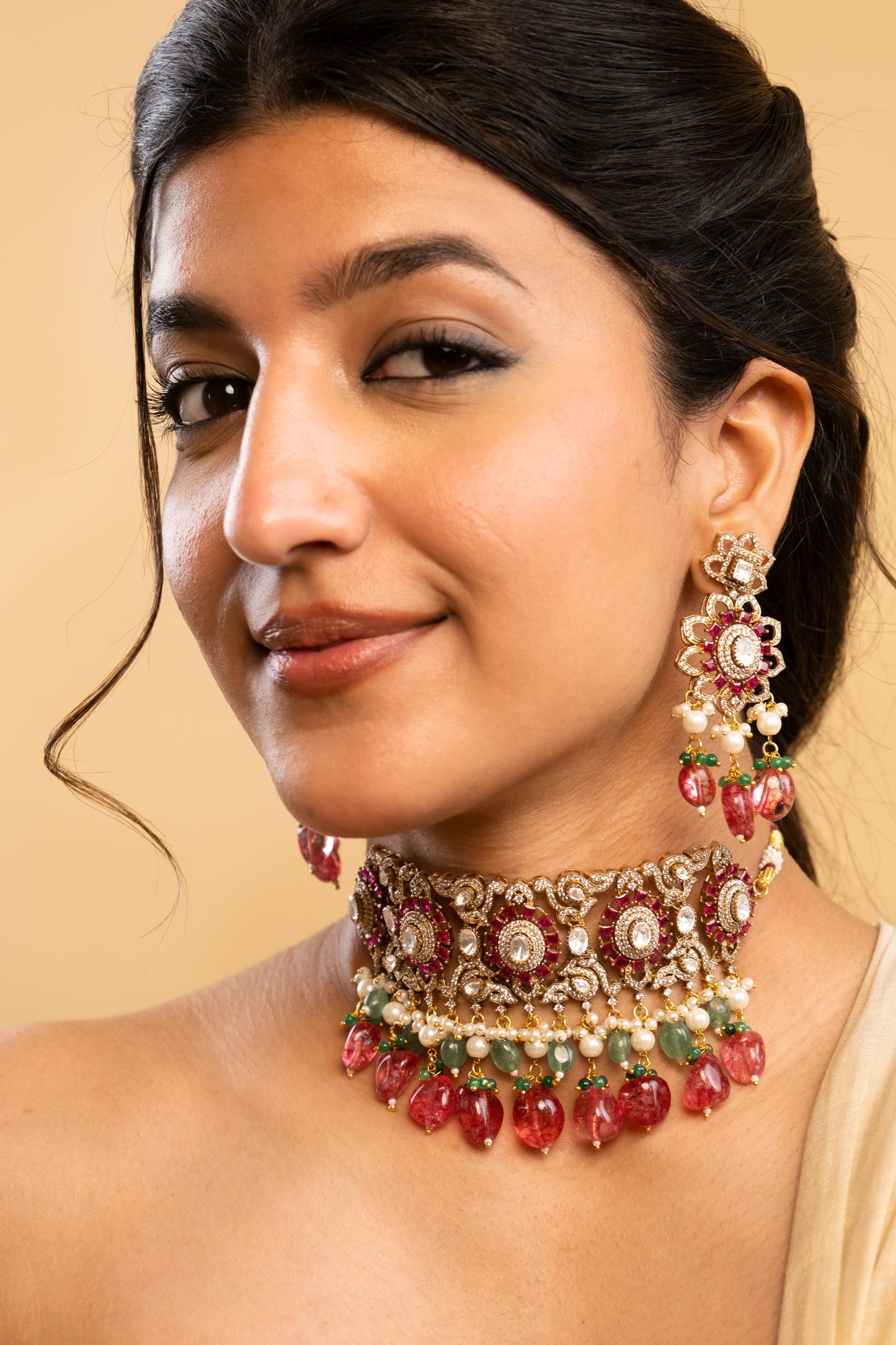 Aadrika Ruby Choker Necklace Set