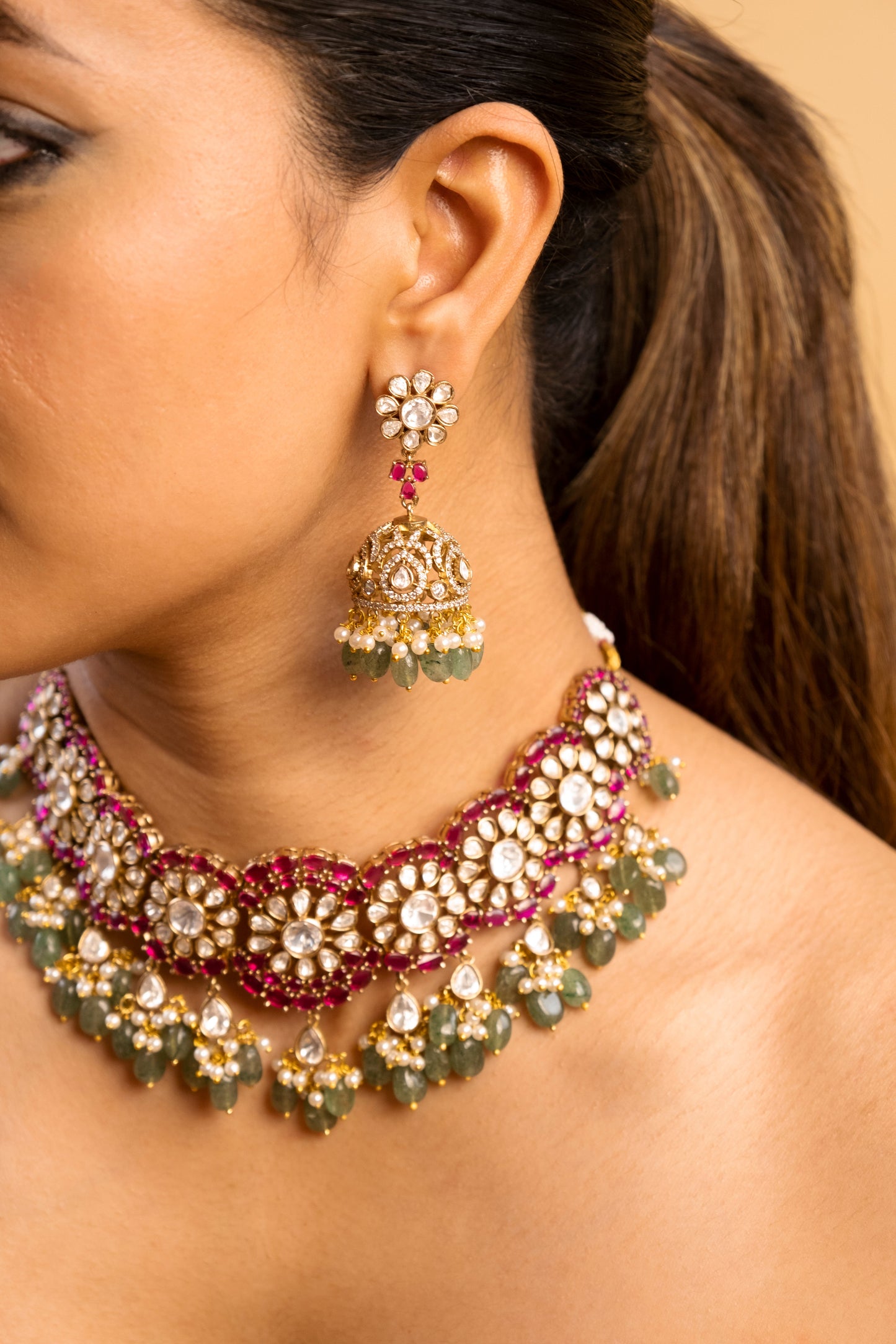 Gulistaan Ruby Emerald Necklace Set- Made to Order