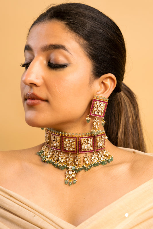 Raas Ruby Emerald Choker Necklace Set- Made to Order