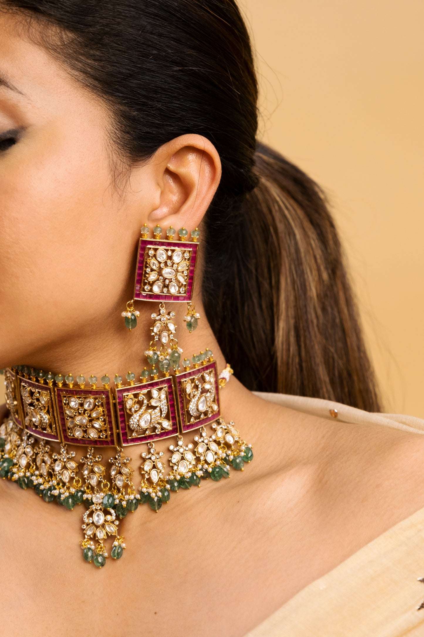 Raas Ruby Emerald Choker Necklace Set- Made to Order