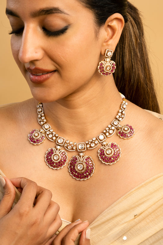 Lasya Ruby Pankhi Necklace Set- Made to Order