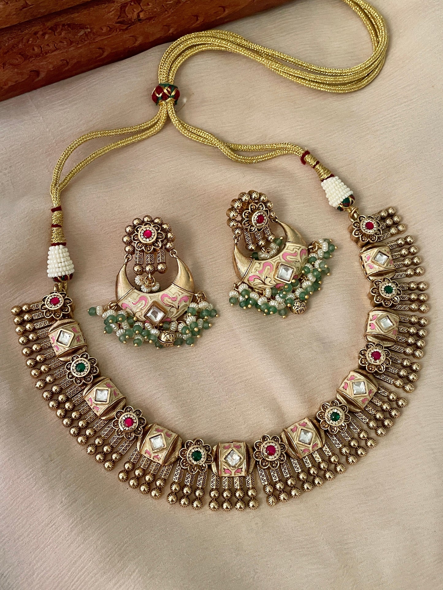 Akshara Antique Gold Necklace Set