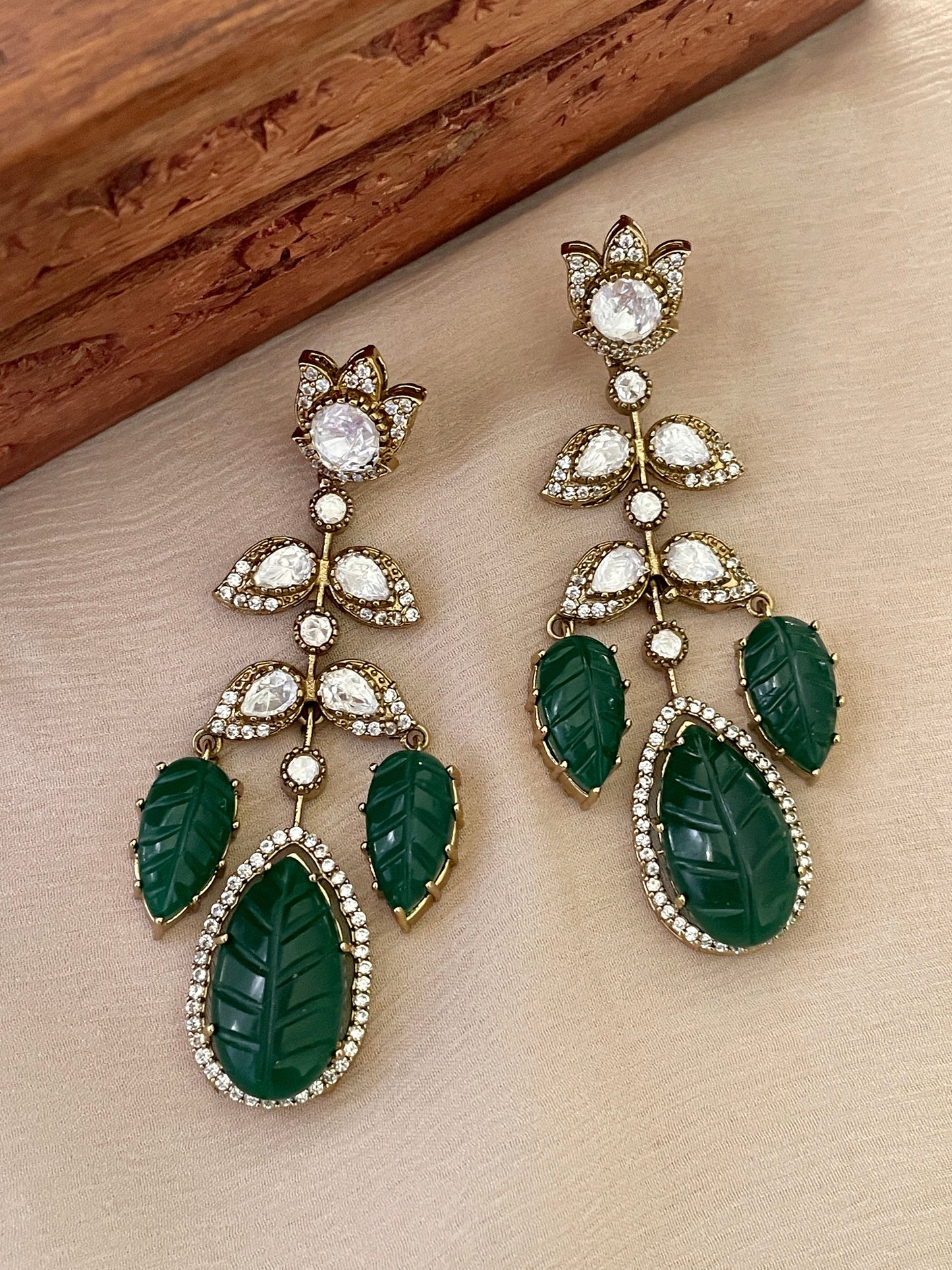 Fariha Polki and Carved Emearld Earrings