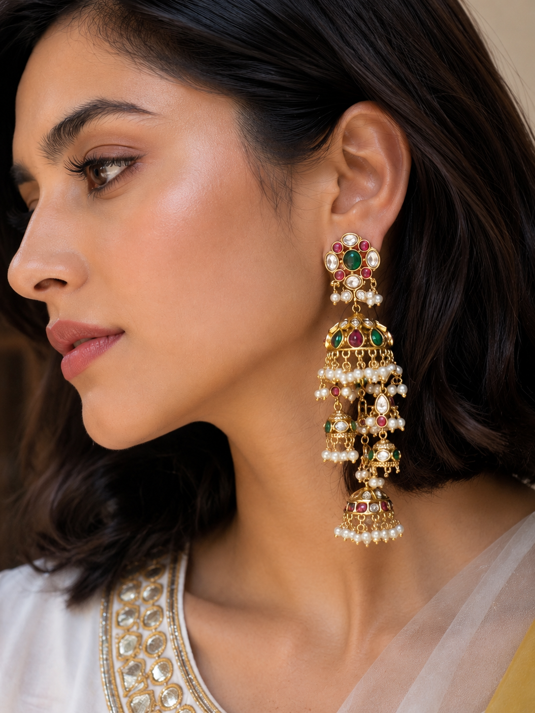 Saawariya Kundan Polki Dangler Jhumki Earrings