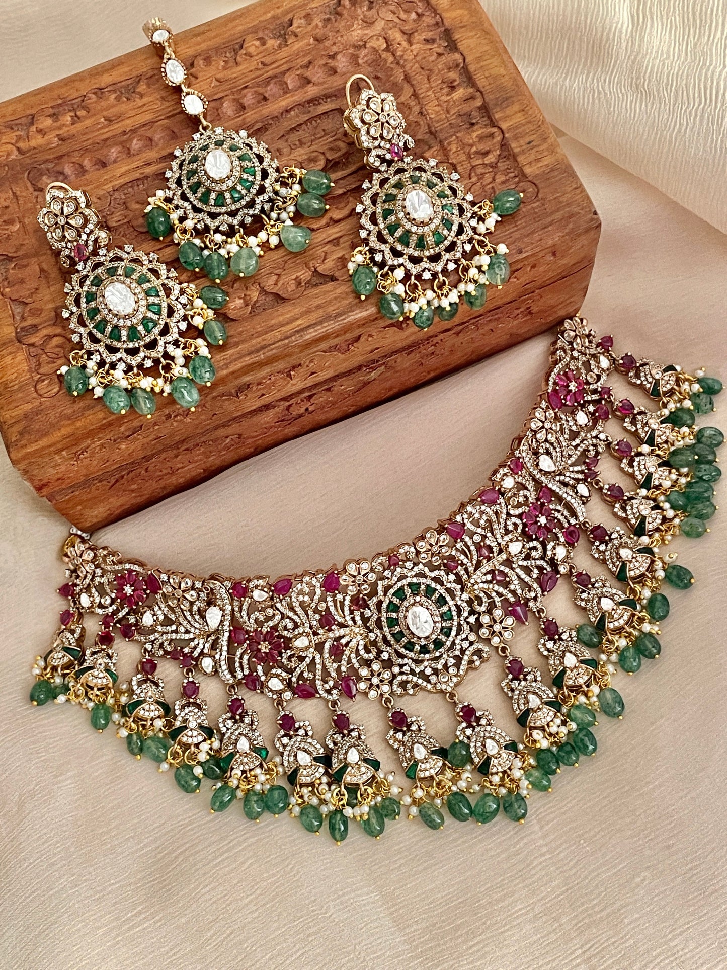 Lajita Ruby Emerald Necklace Set- Made to Order