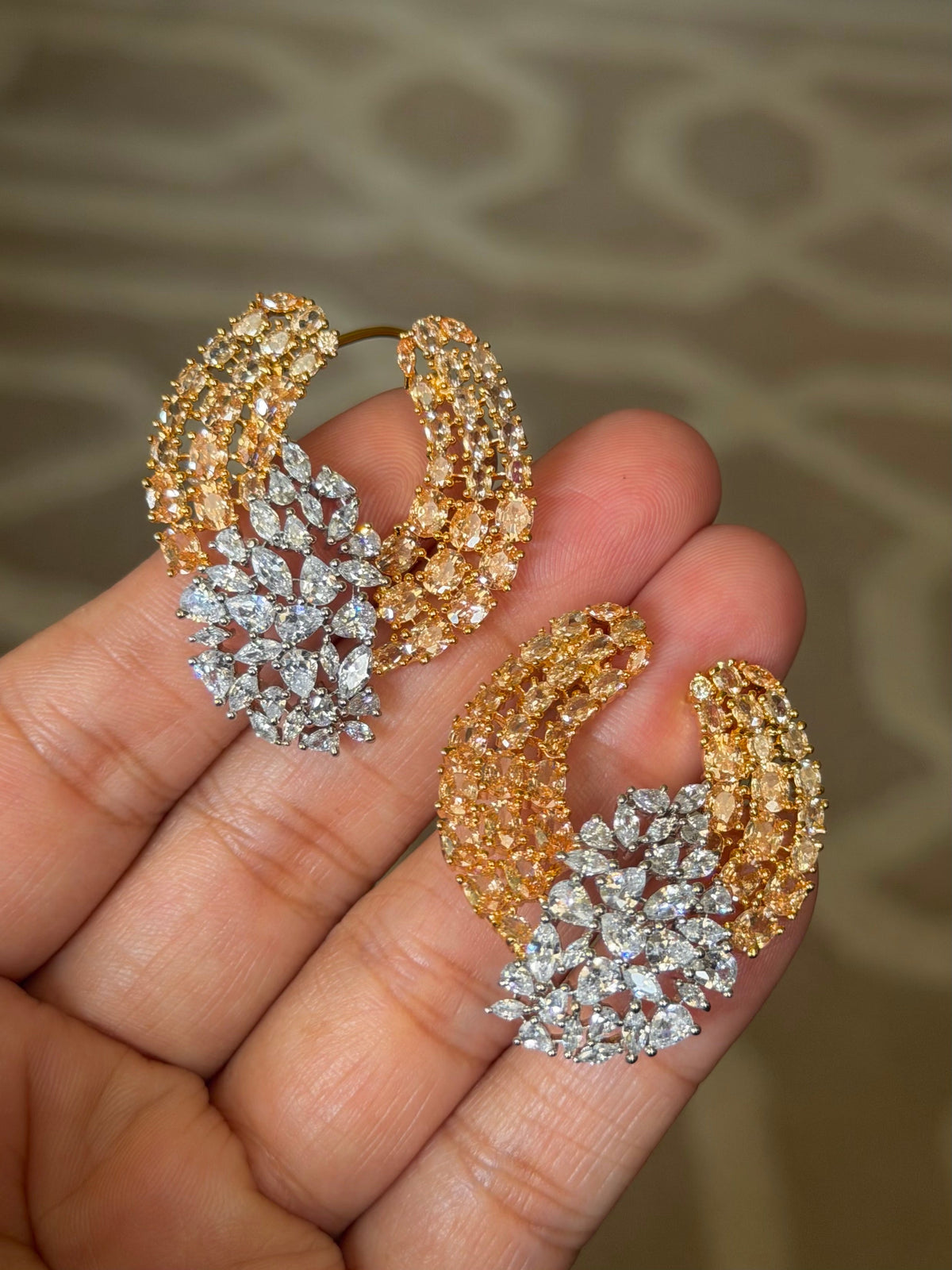 Pihu Real Look Champagnev Yellow Zircon Front Back Earrings with Ear Clips