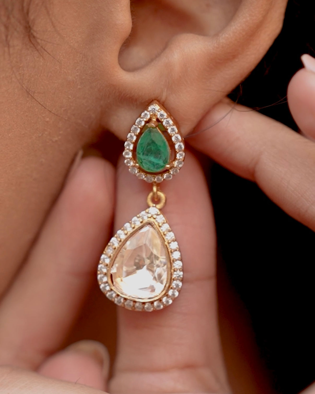 Manmohini Mossanite Polki Pendant Set- Gold Plated