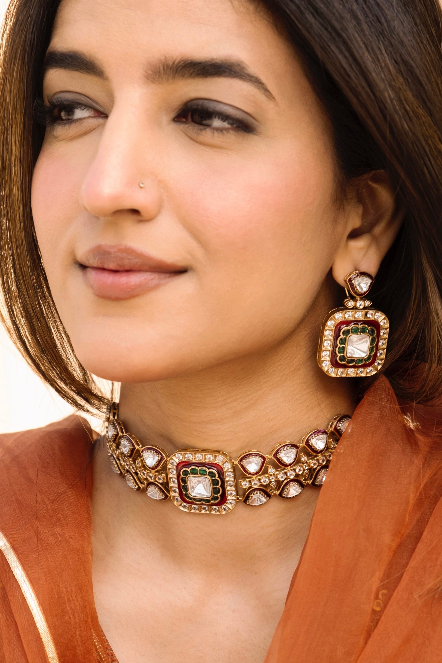 Pre Order- Vanya Moissanite Polki & Enamel Choker