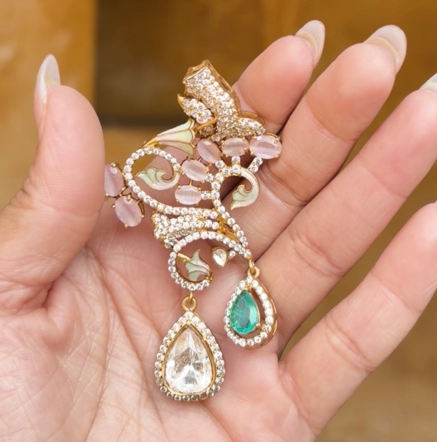 Manmohini Mossanite Polki Pendant Set- Gold Plated