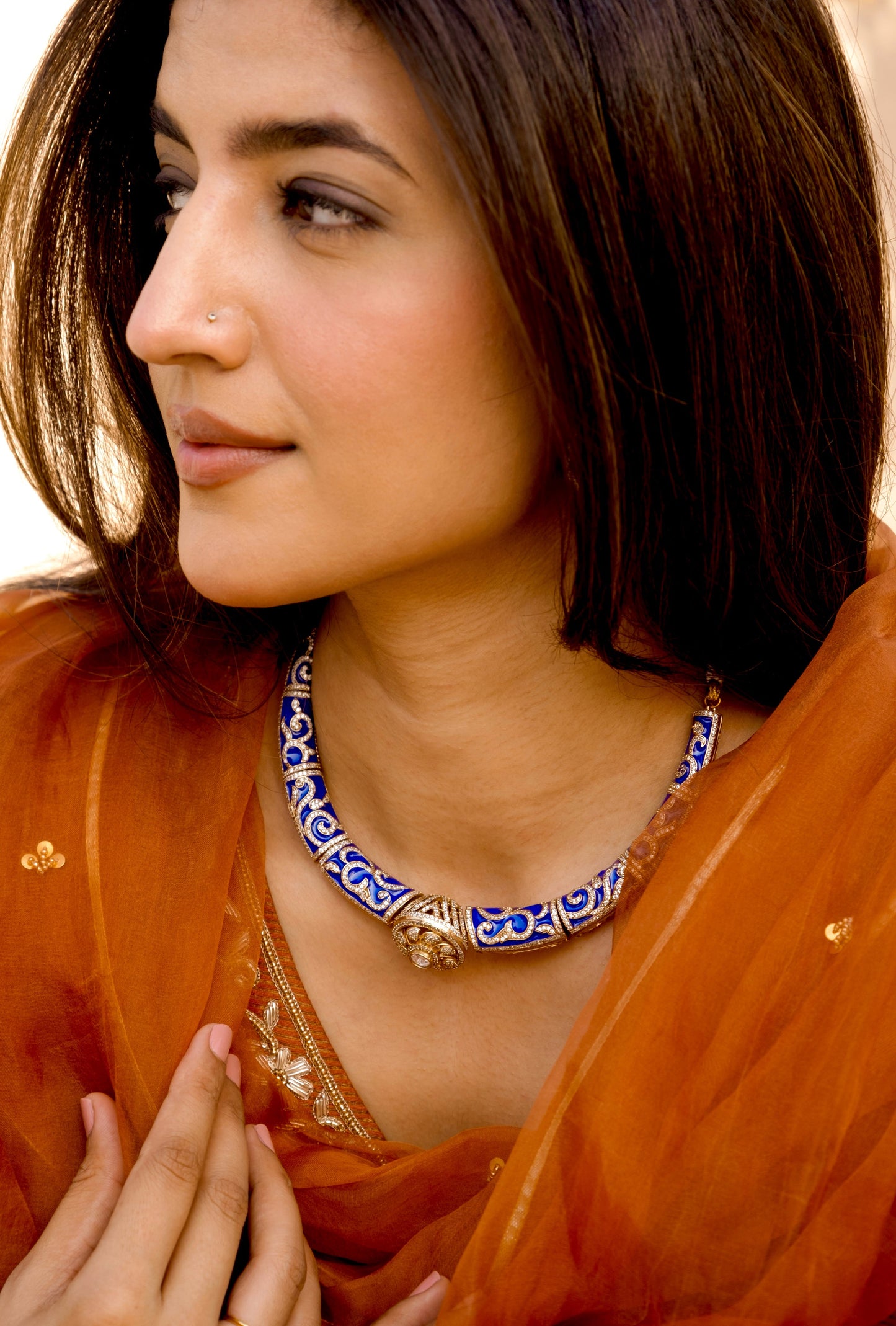 Pre Order- Saumya Polki Blue Meenakari Hasli