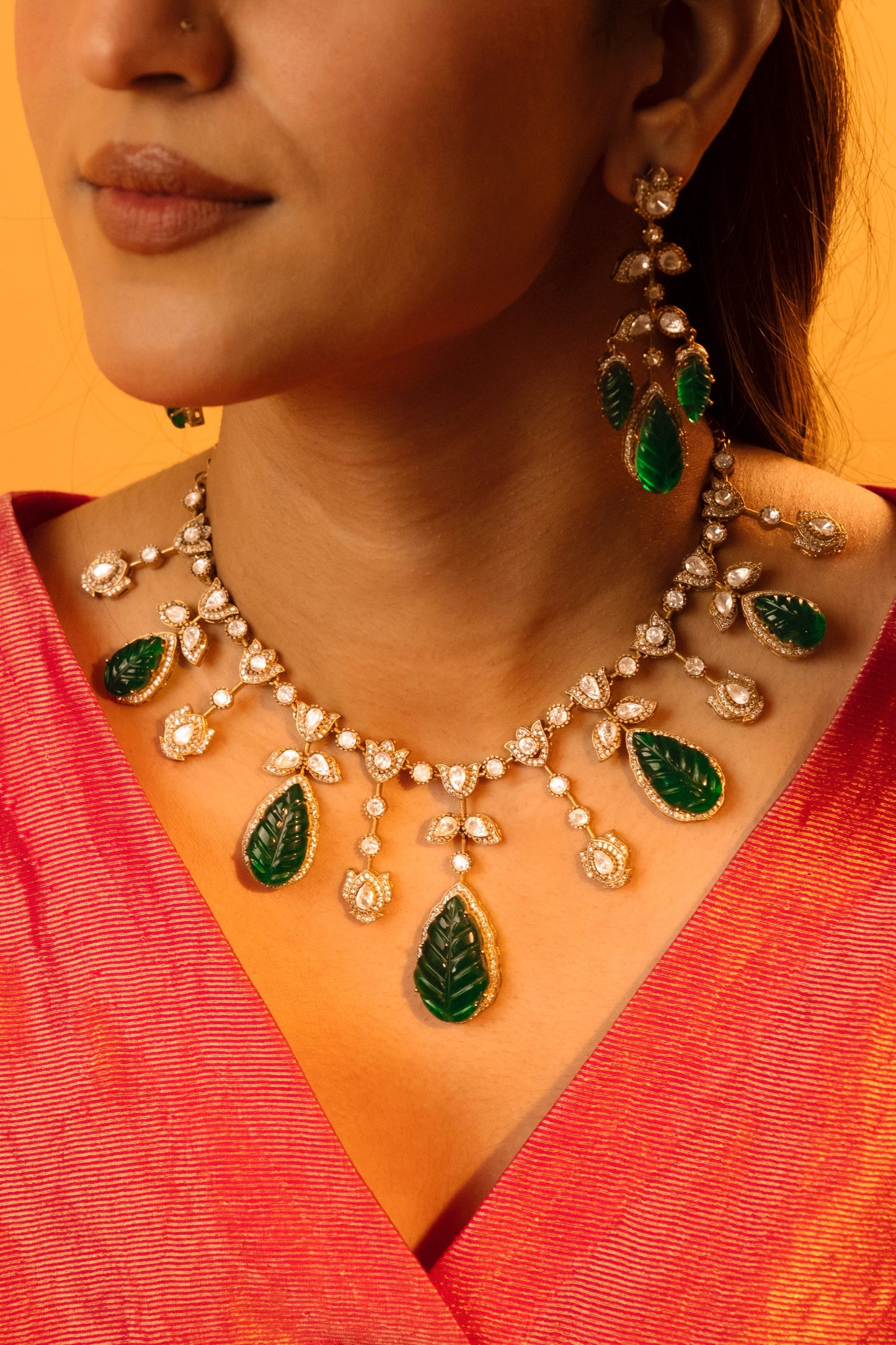 Pre Order- Vaidehi Emerald Necklace Set