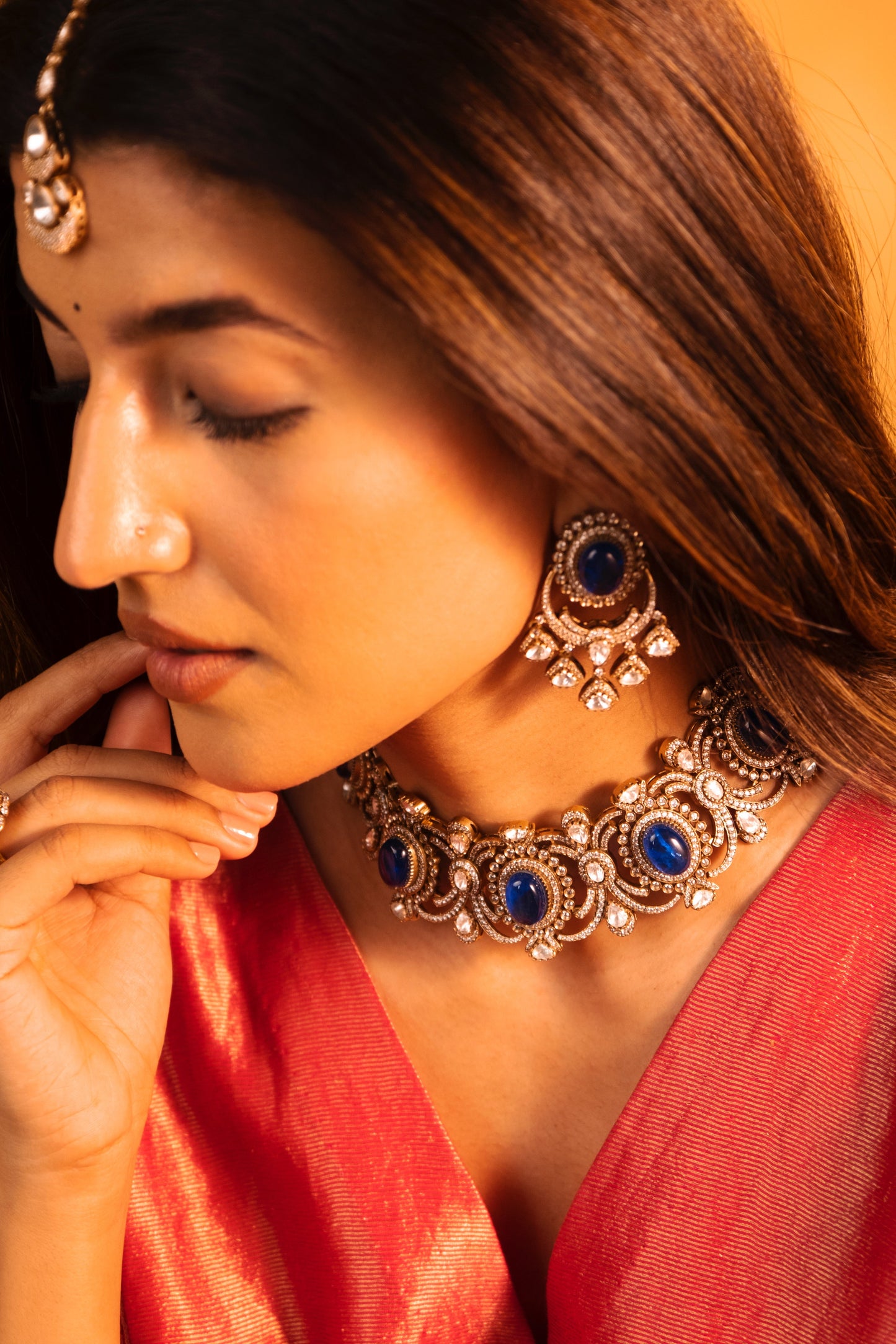 Pre Order- Ashita Choker Sapphire Necklace Set