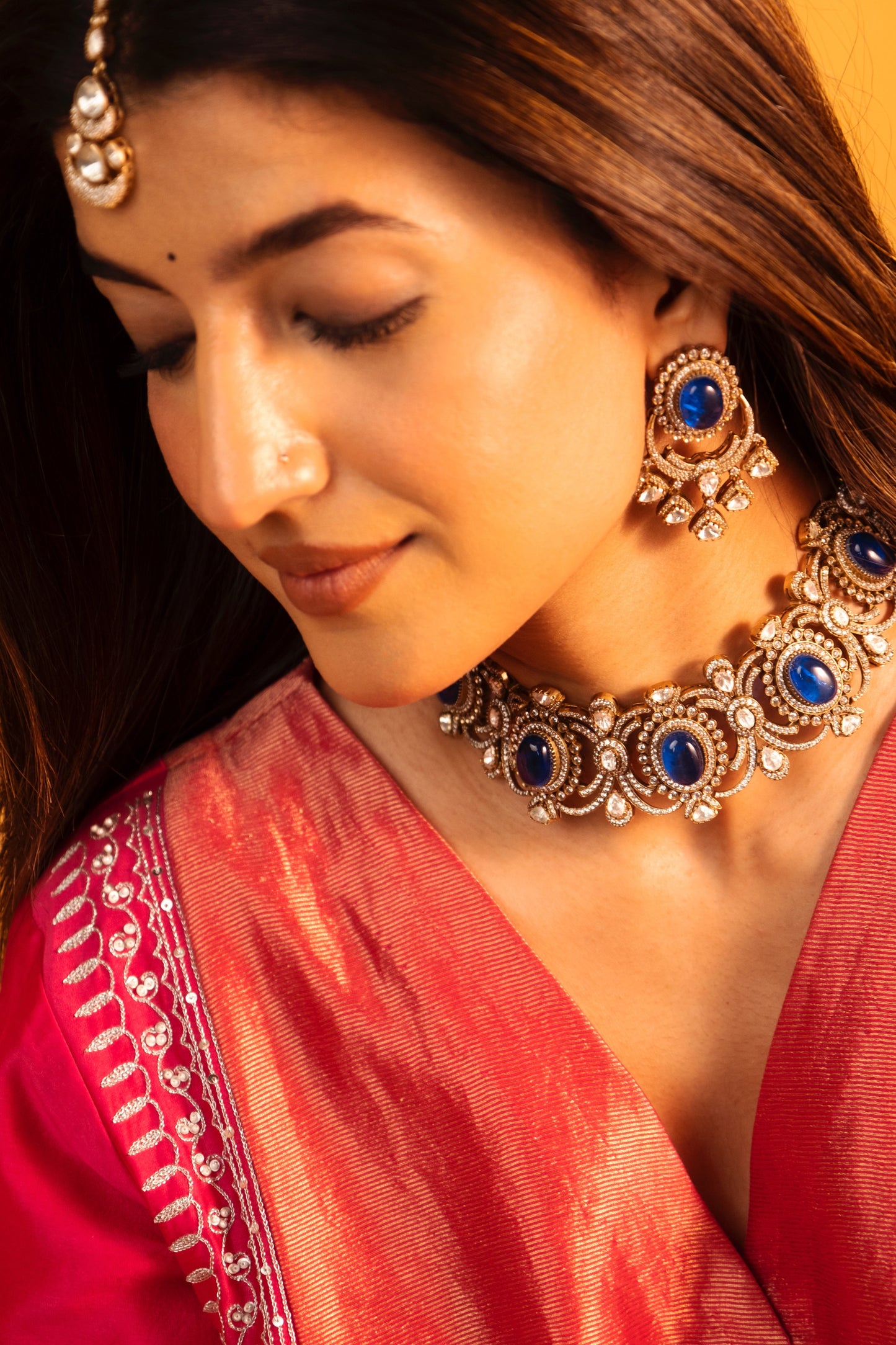 Pre Order- Ashita Choker Sapphire Necklace Set