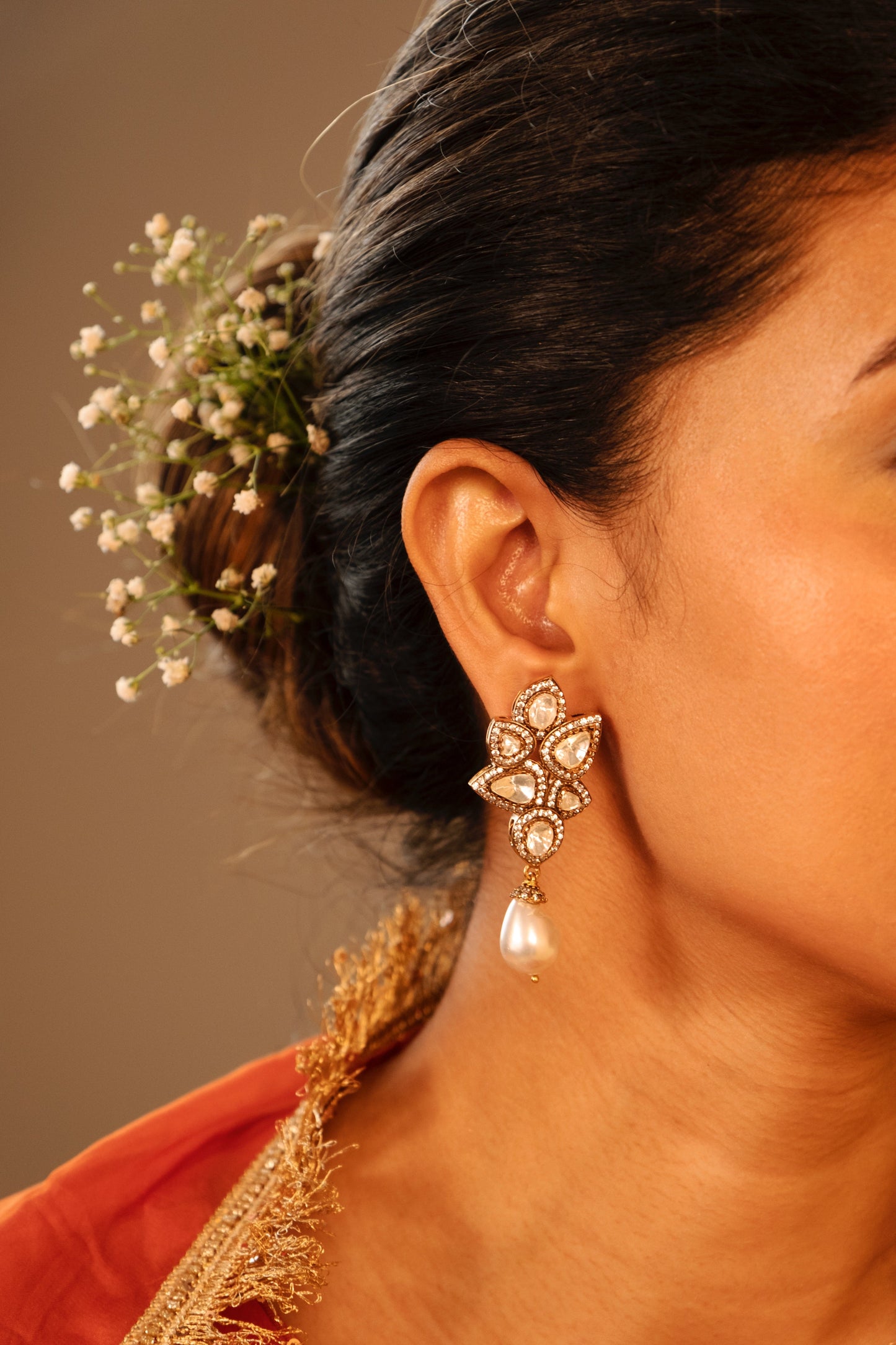 Shona Victorian Pearl Polki Earrings