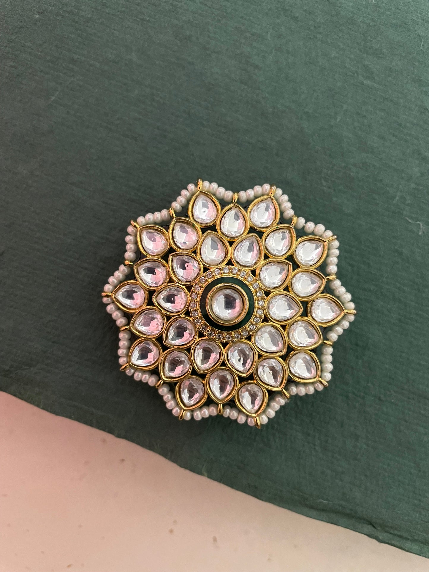 Priyamvada Gold Finish Adjustable Polki Ring