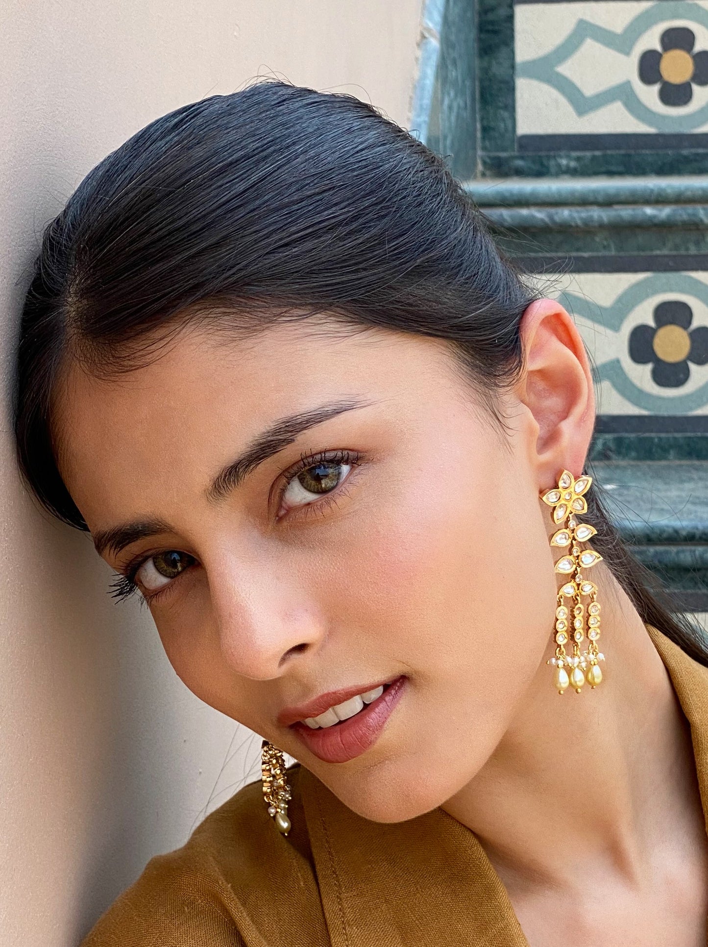 Aaliya Kundan Gold Finish  Floral Earrings