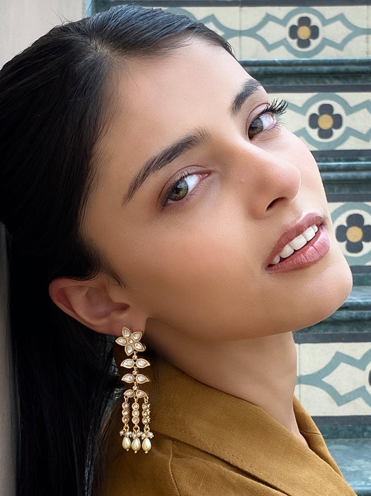 Aaliya Kundan Gold Finish  Floral Earrings