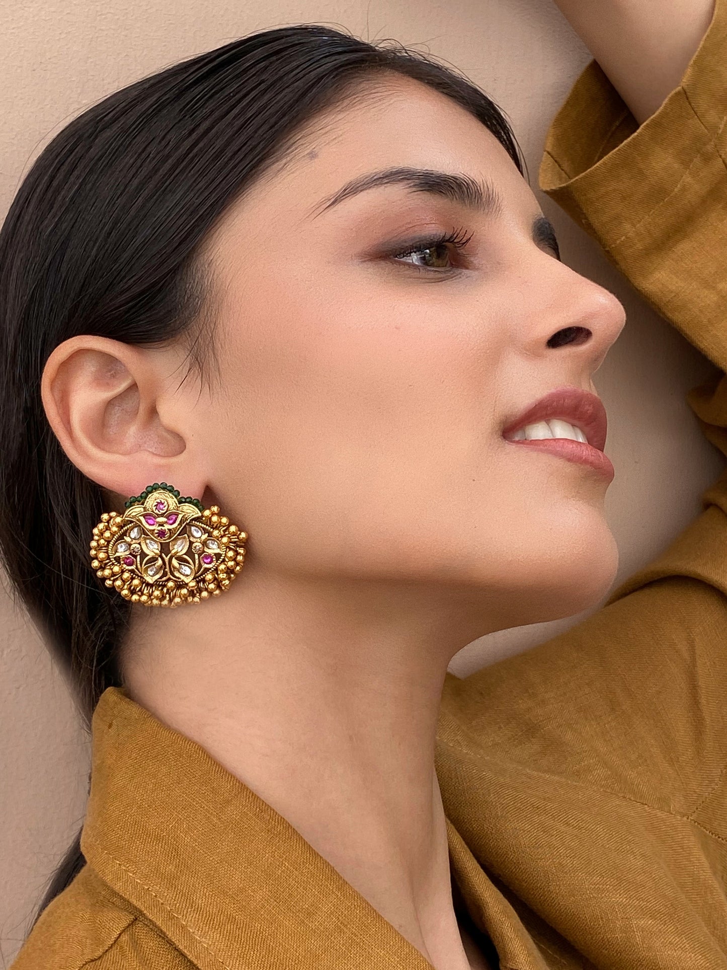 Saloni Antique Gold Ghungroo Tukda Stud Earrings