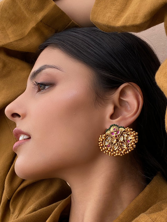 Saloni Antique Gold Ghungroo Tukda Stud Earrings