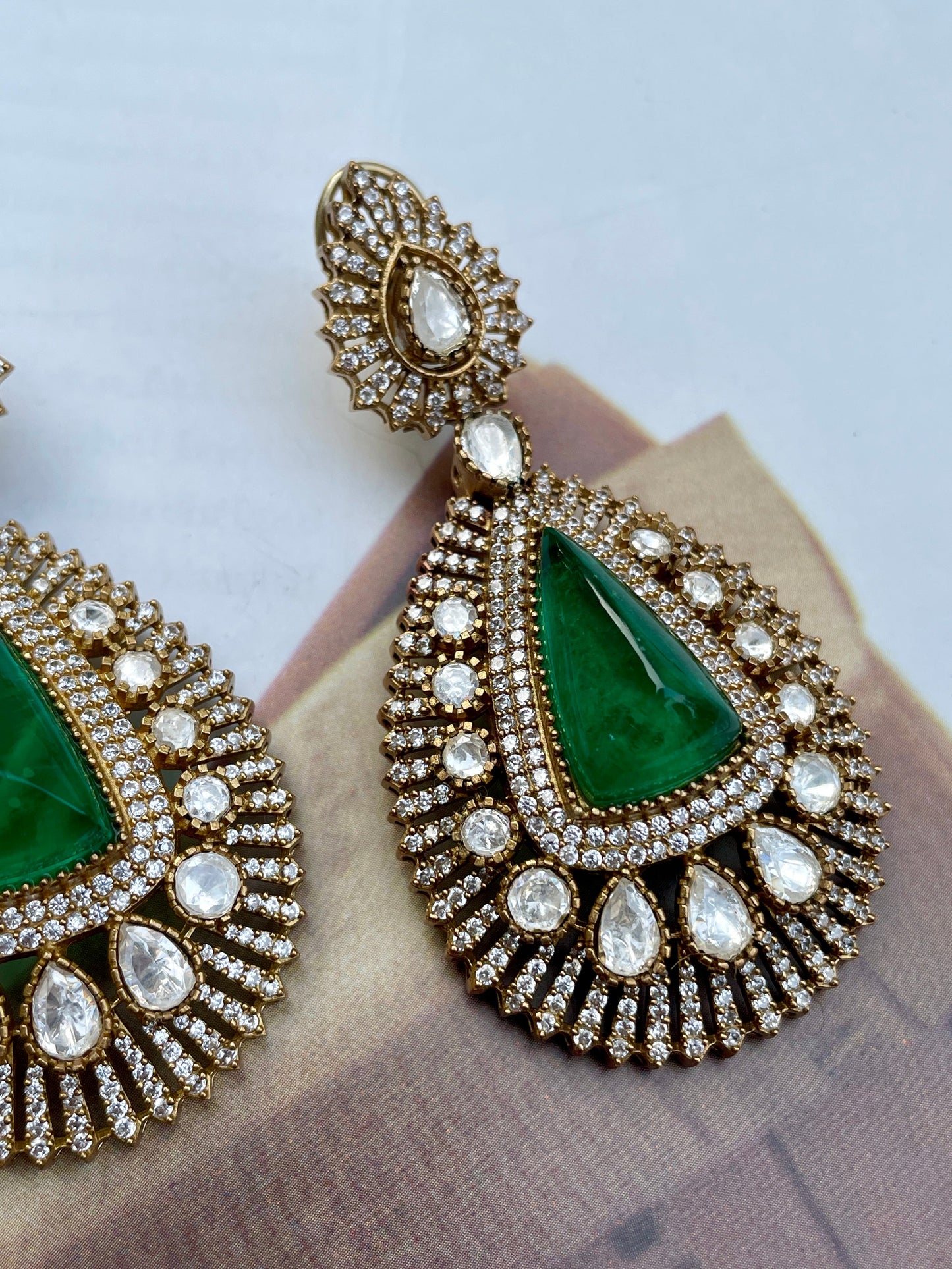 Pre Order- Usha Emerald Moissanite Polki Earrings