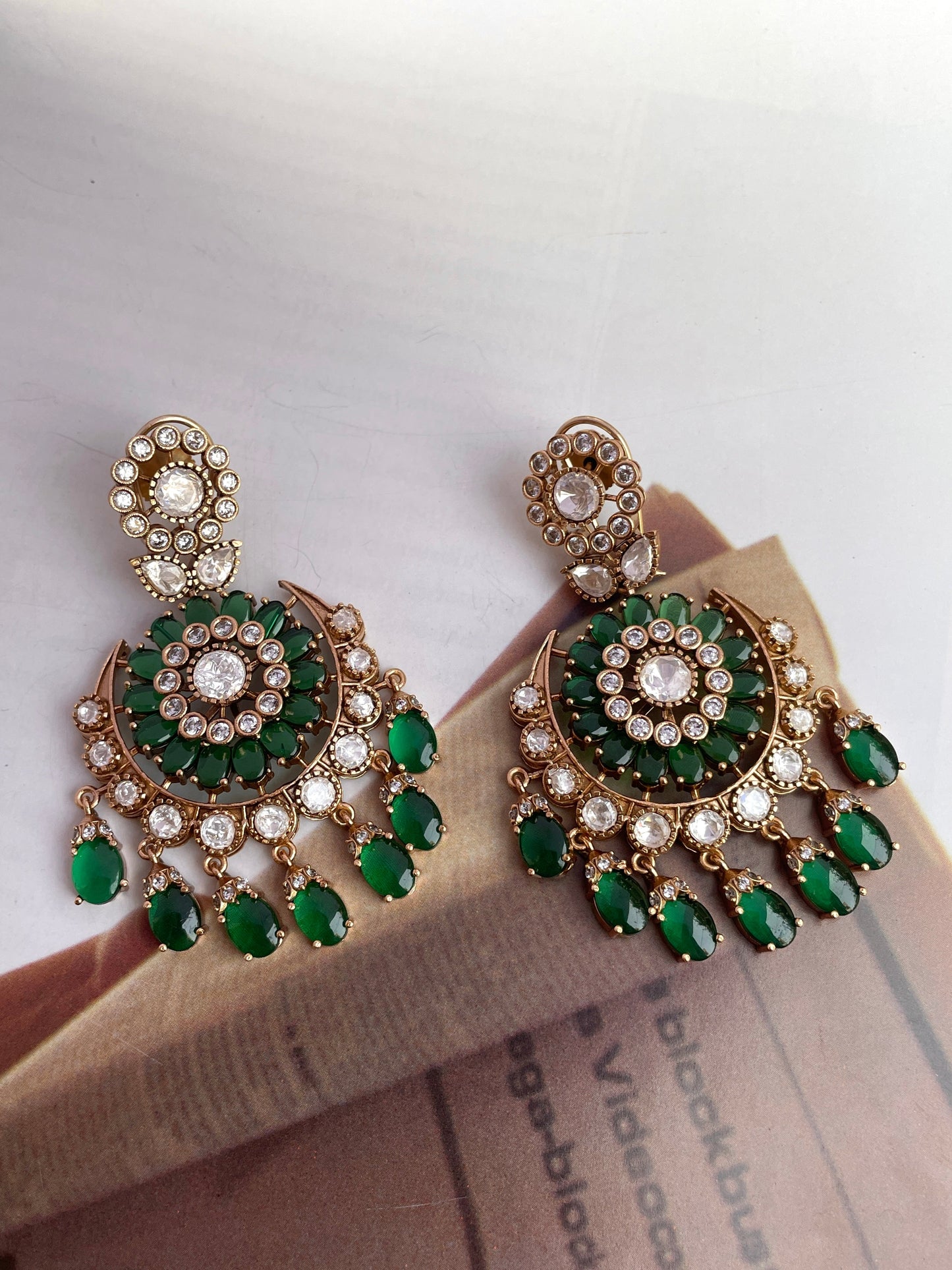 Pre Order- Bhavani Emerald Moissanite Polki Earrings