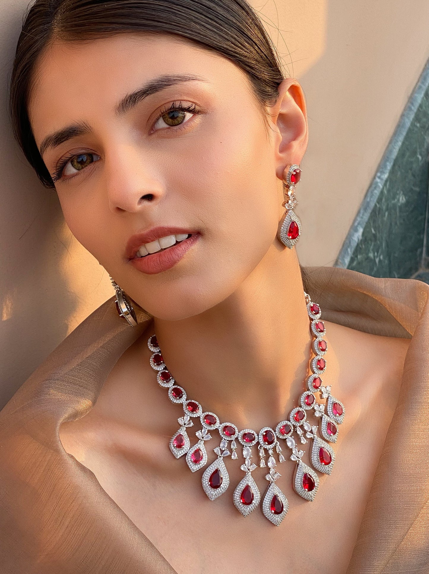 Zariin Ruby Zircon Necklace Set
