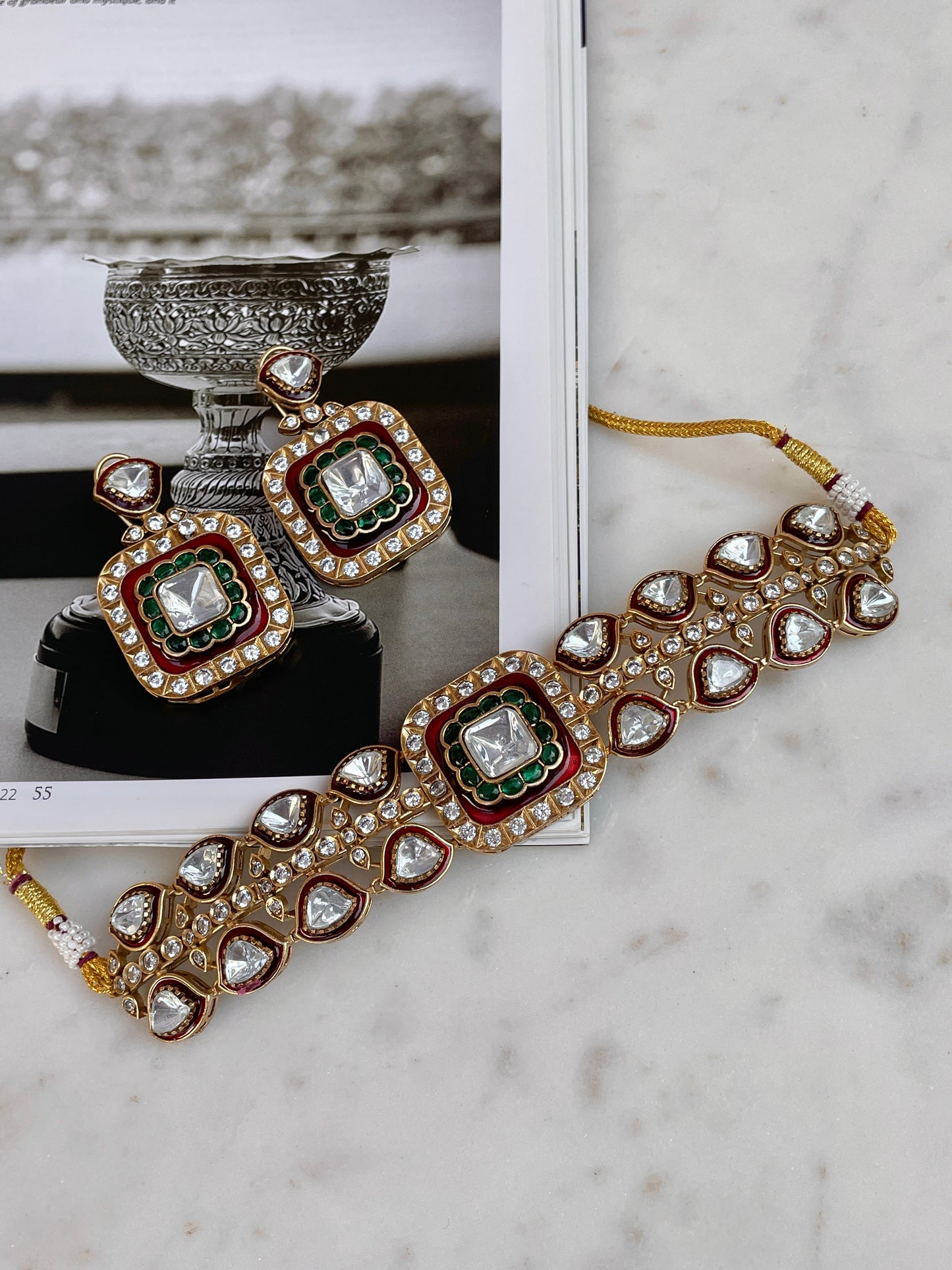 Pre Order- Vanya Moissanite Polki & Enamel Choker