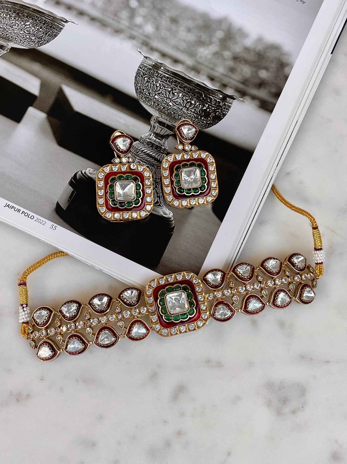 Pre Order- Vanya Moissanite Polki & Enamel Choker