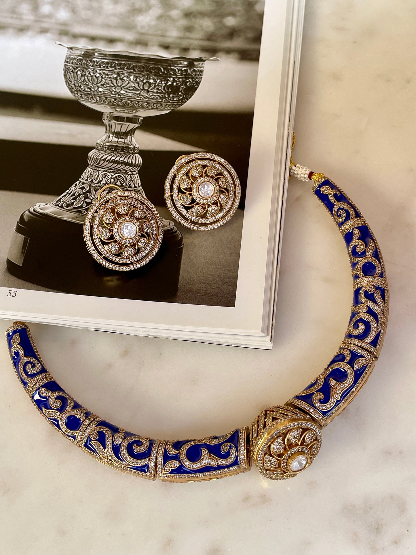 Pre Order- Saumya Polki Blue Meenakari Hasli