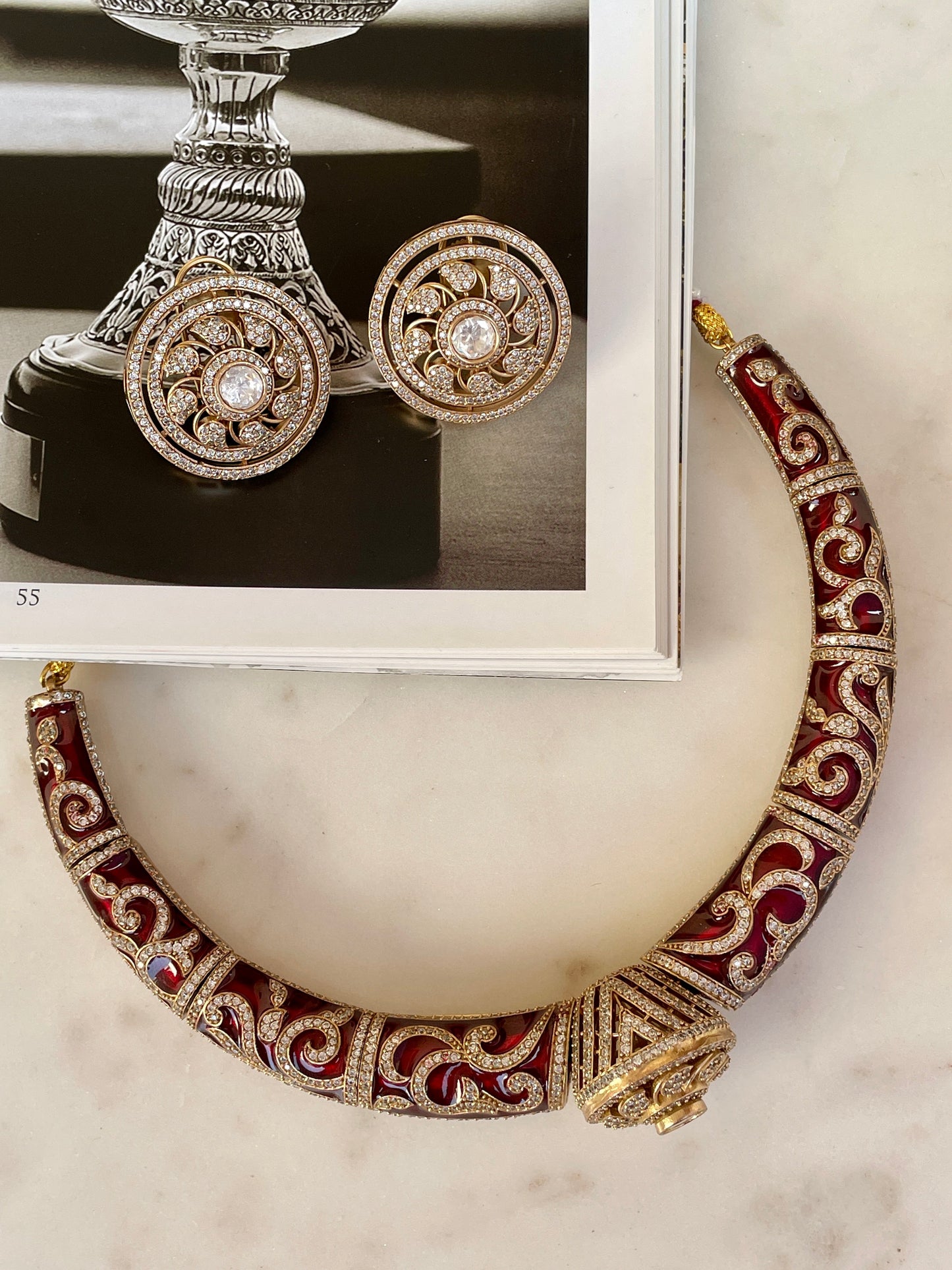Pre Order- Raabta Polki Red Meenakari Hasli