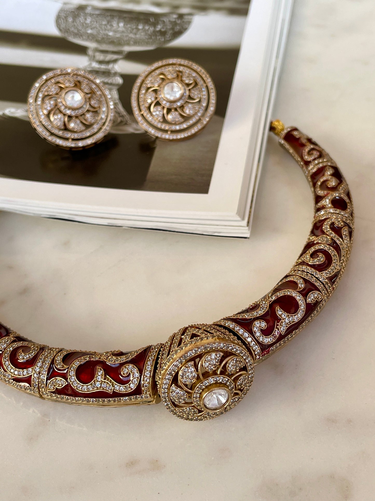 Pre Order- Raabta Polki Red Meenakari Hasli