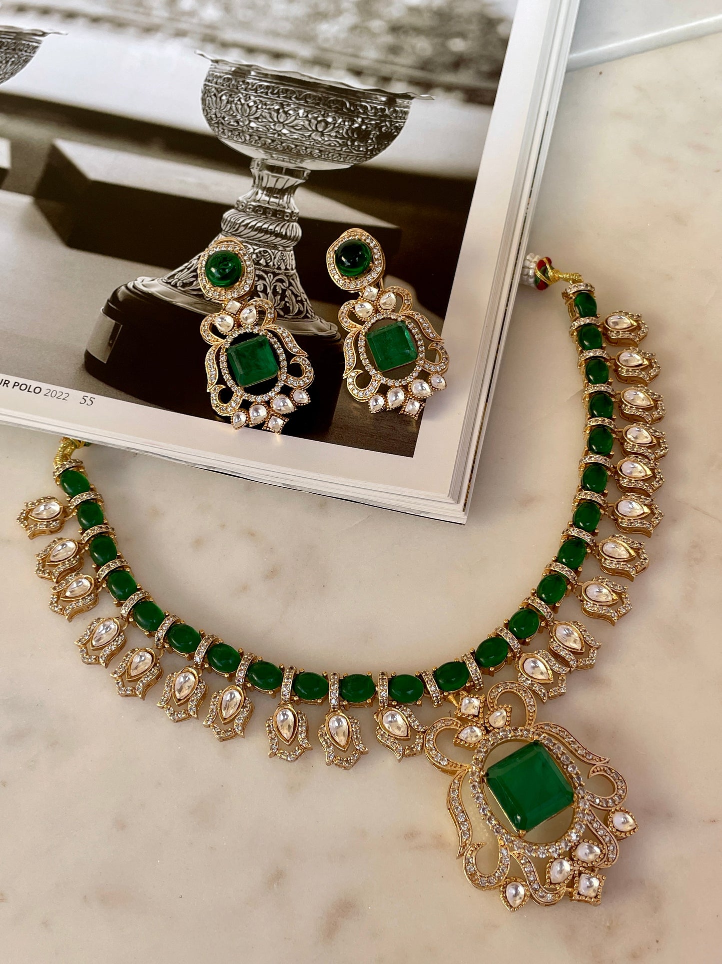 Pre Order- Yuvika Emerald Necklace Set