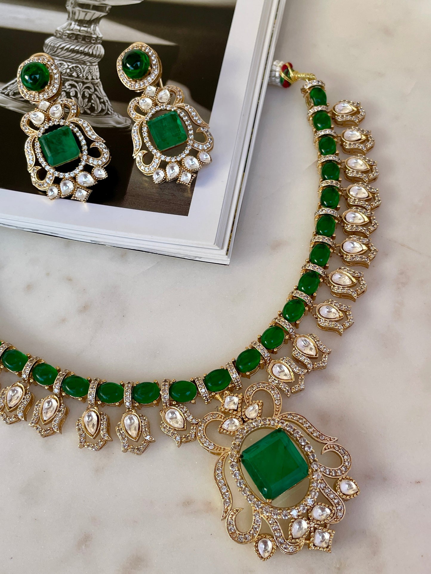 Pre Order- Yuvika Emerald Necklace Set