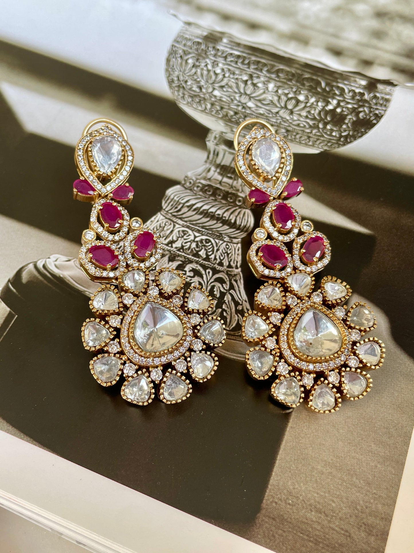 Pre Order- Indus Ruby Moissanite Polki Necklace Set