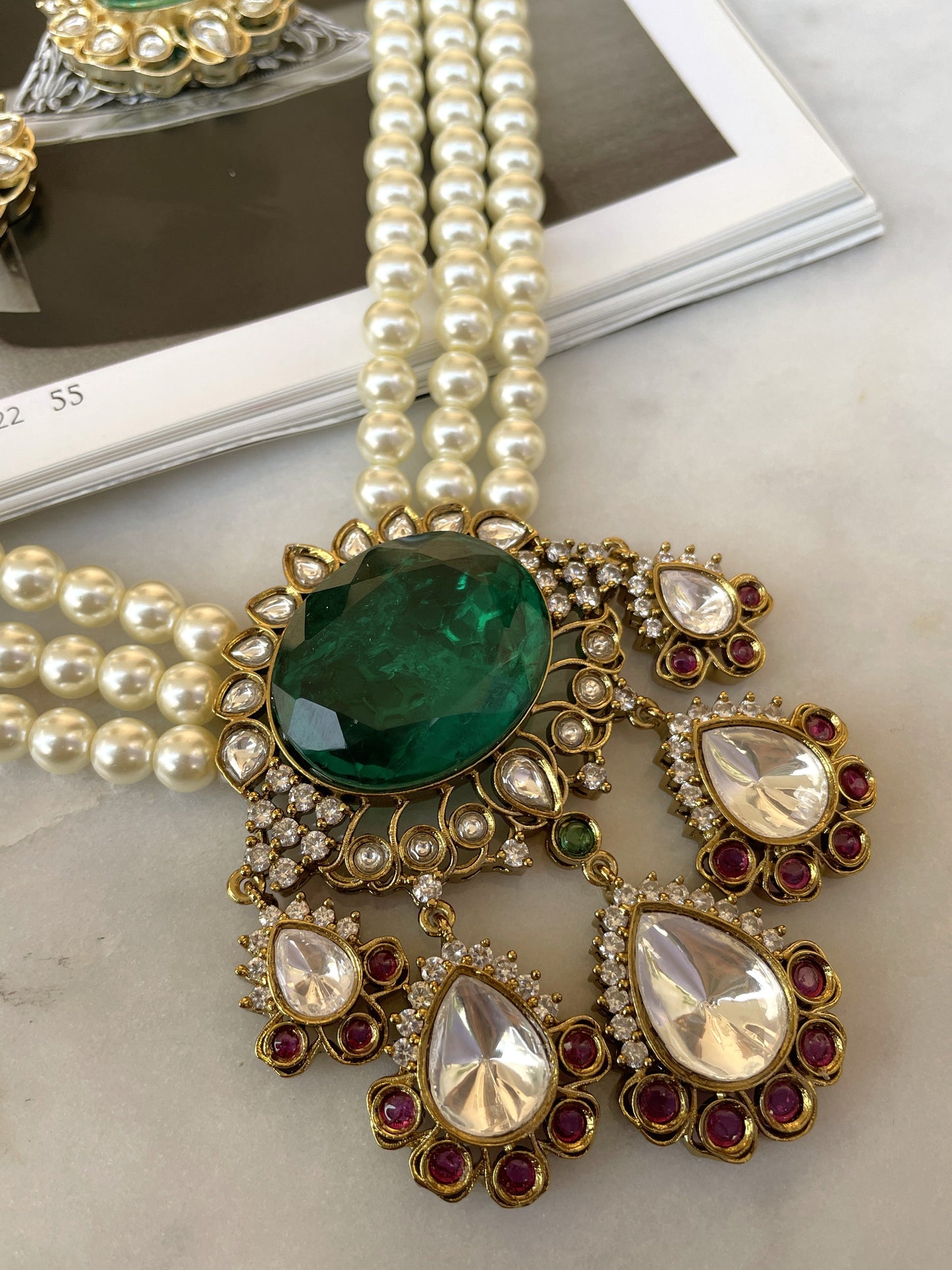 Pre Order- Tanya Emerald Pearl Necklace Set