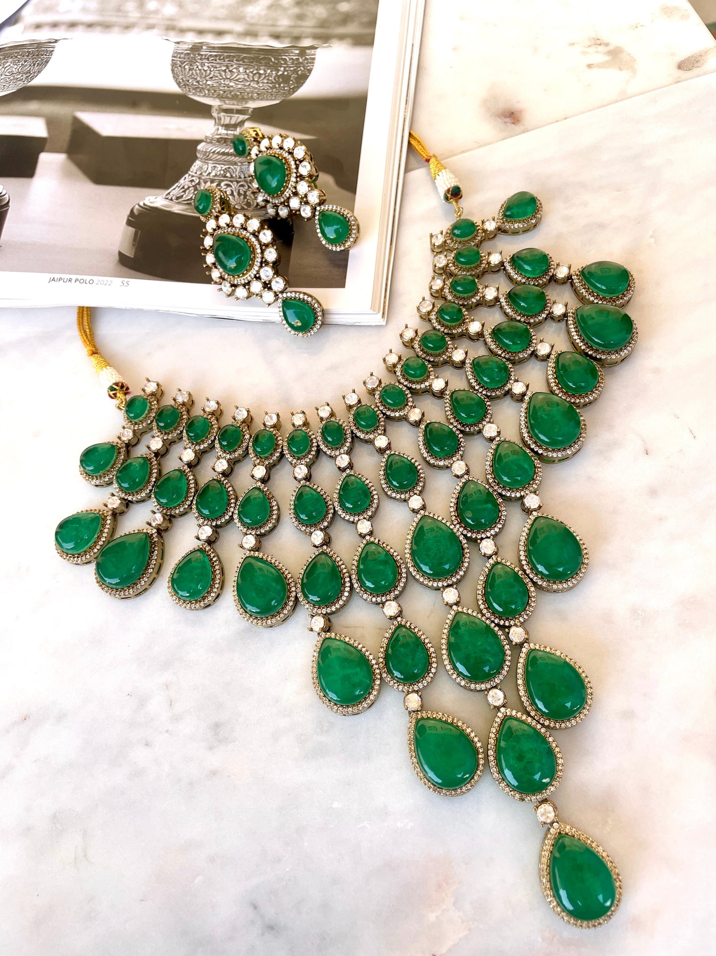 Pre Order- Tejasvini Emerald Necklace Set