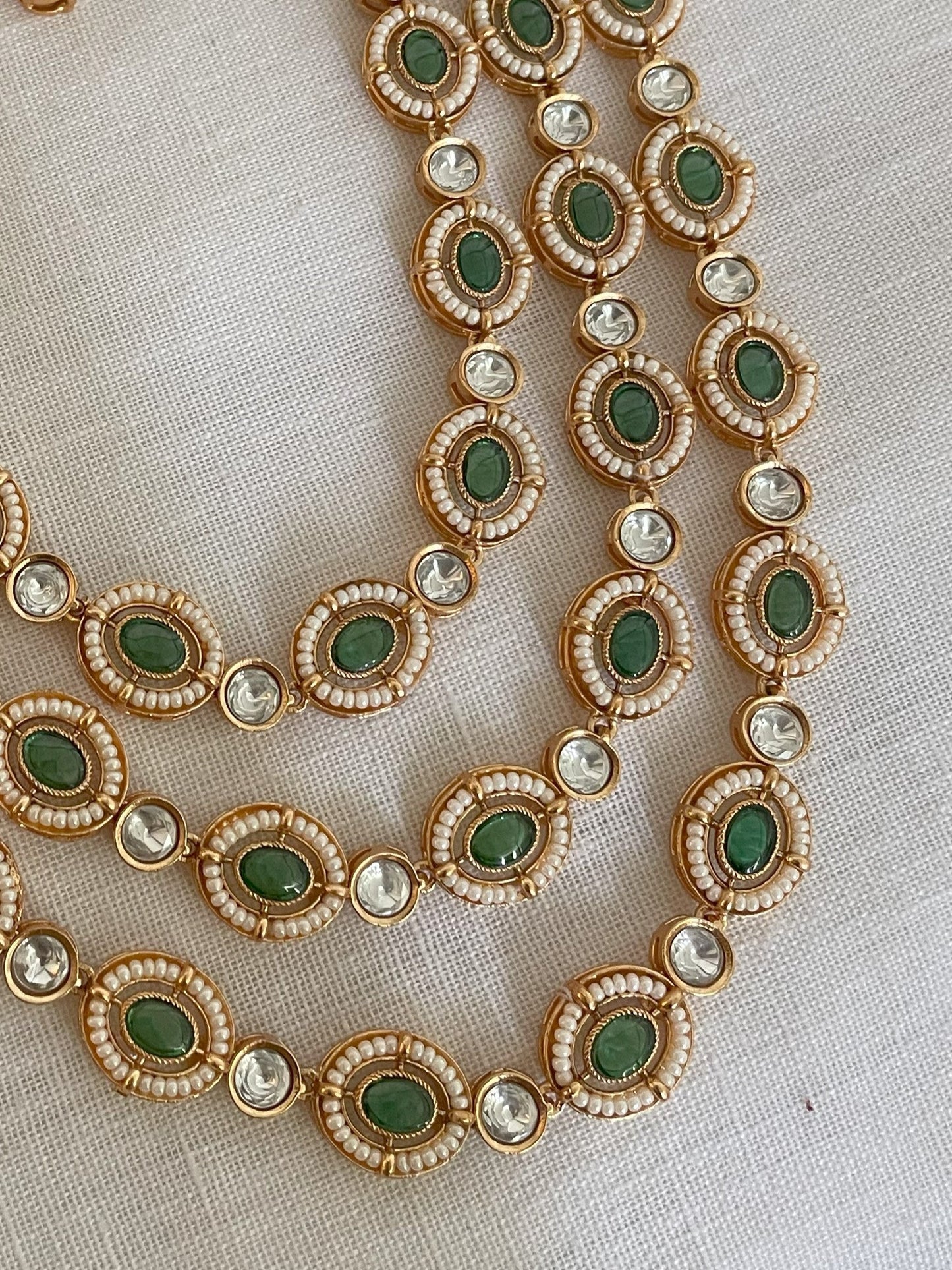 Namrata 3 Line Emerald Polki Necklace Set