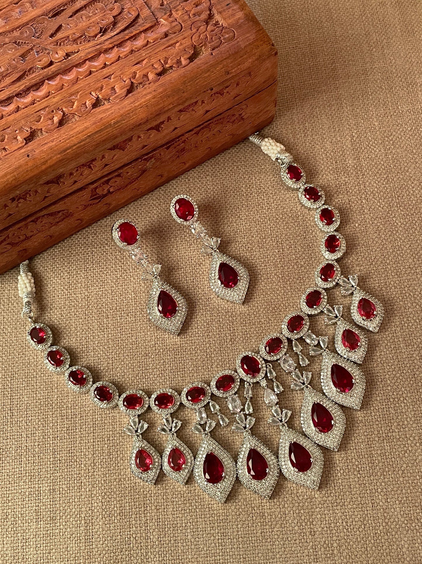 Zariin Ruby Zircon Necklace Set