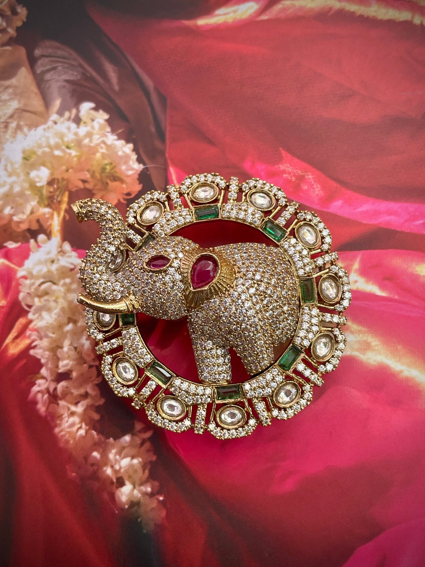 Gajraj Emerald Zircon Brooch