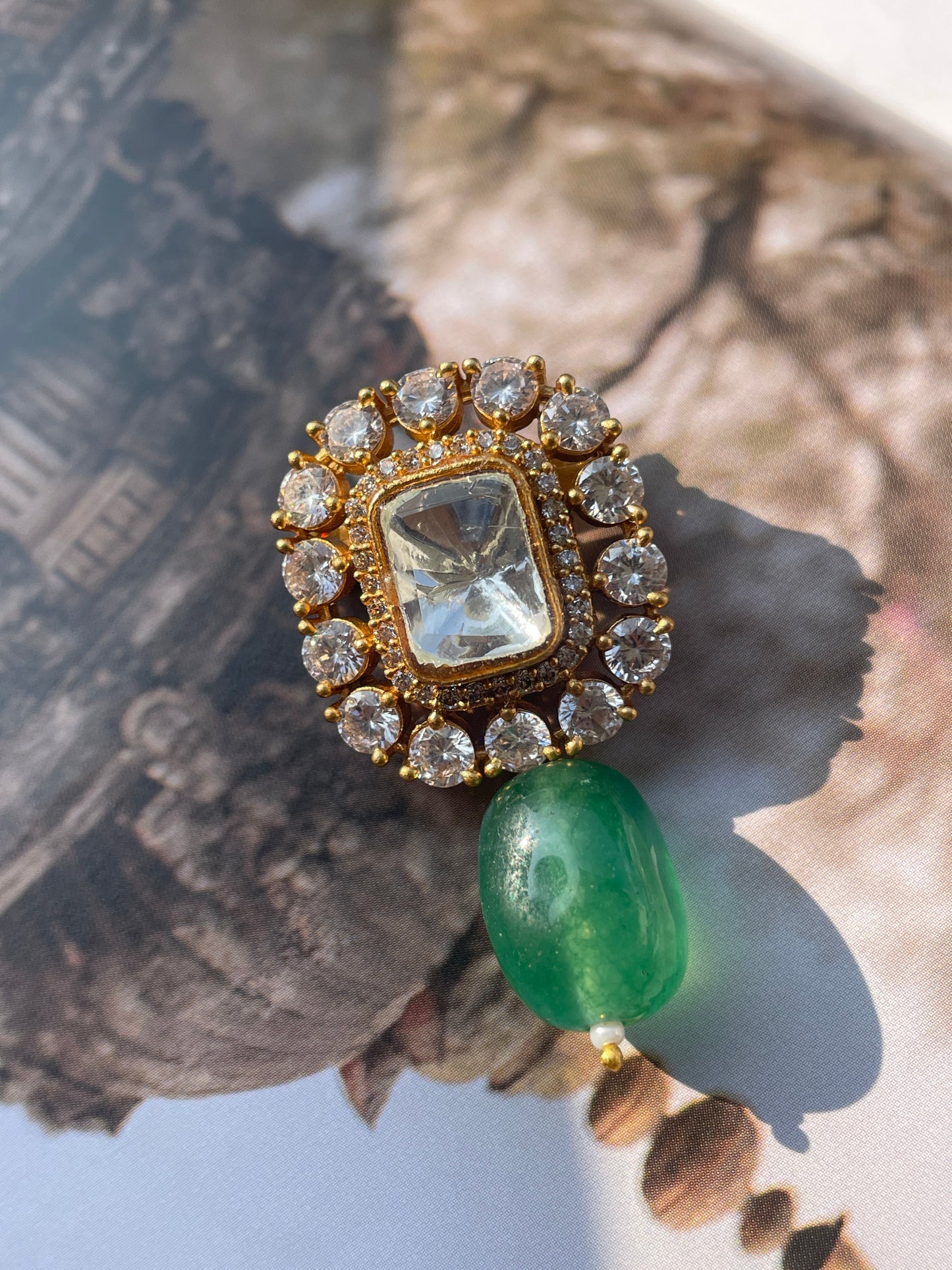 Samrat Square Emerald Polki Brooch