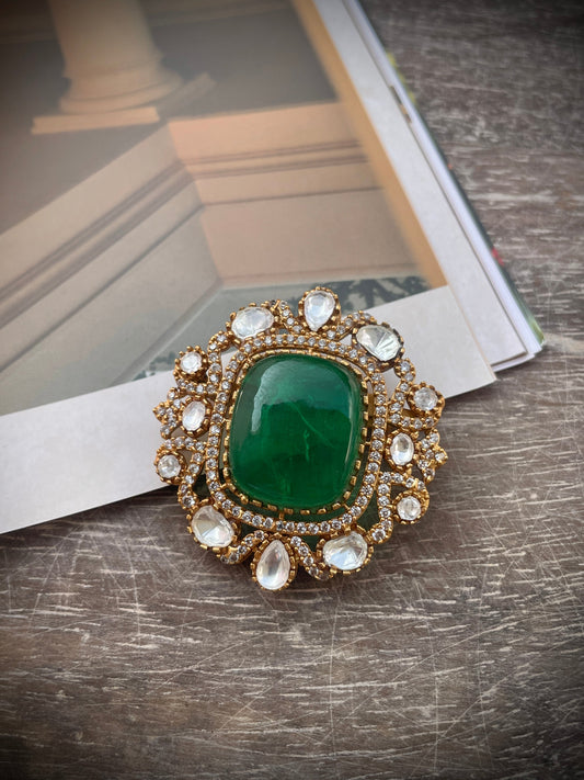 Arjun Emerald Polki Brooch