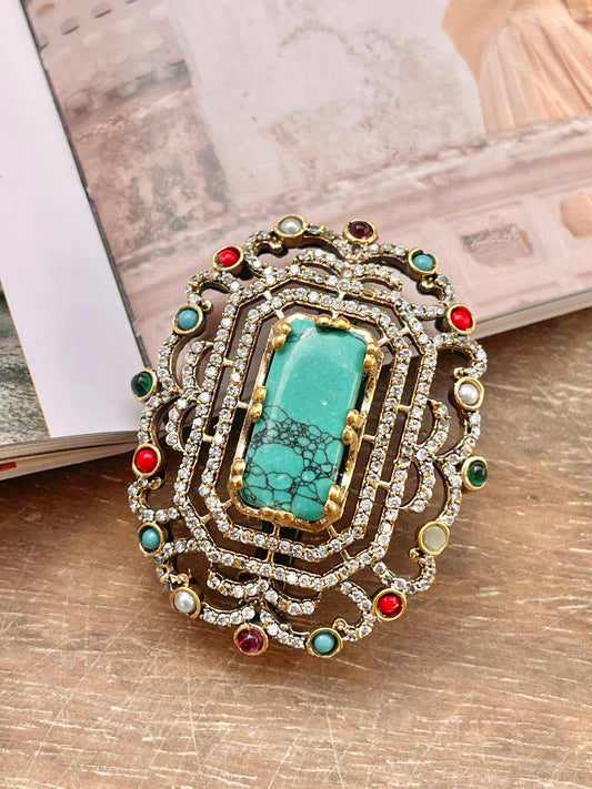Prakash Turquoise Polki Brooch