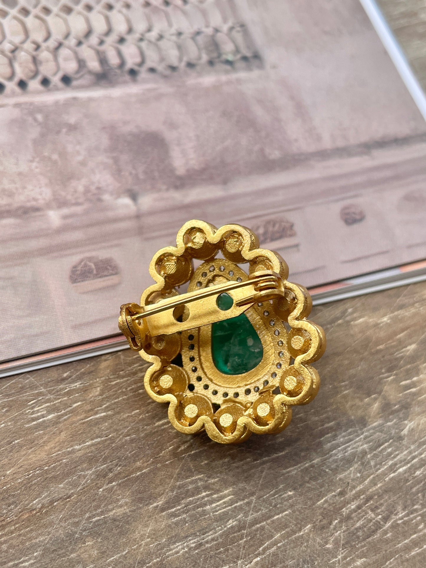 Virendra Emerald Polki Brooch