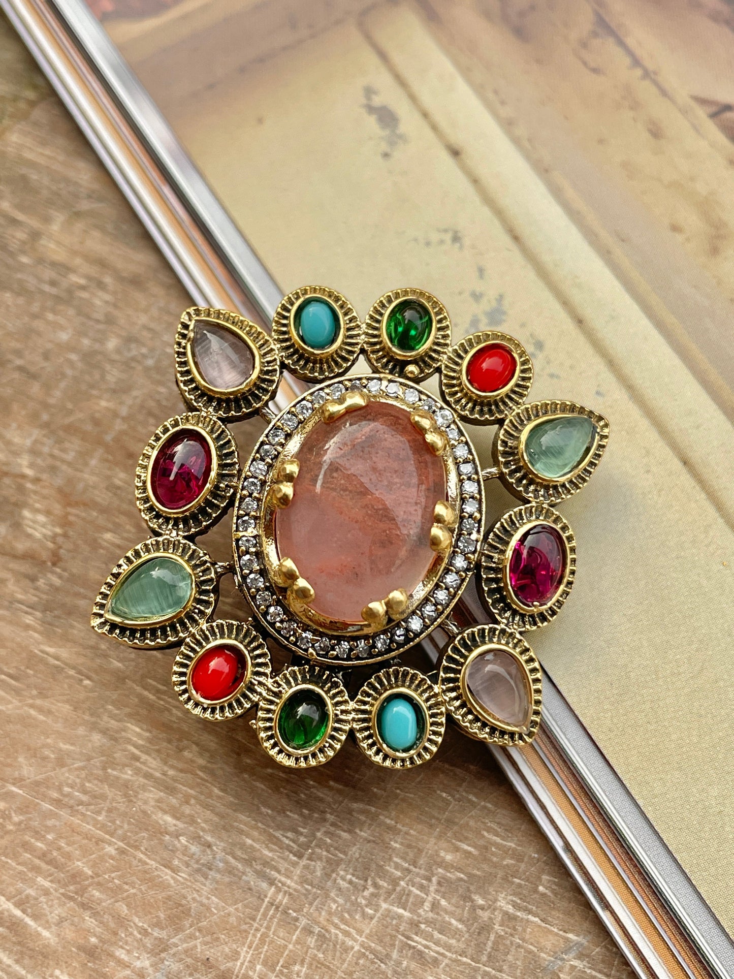 Simha Pastel Navratna Brooch