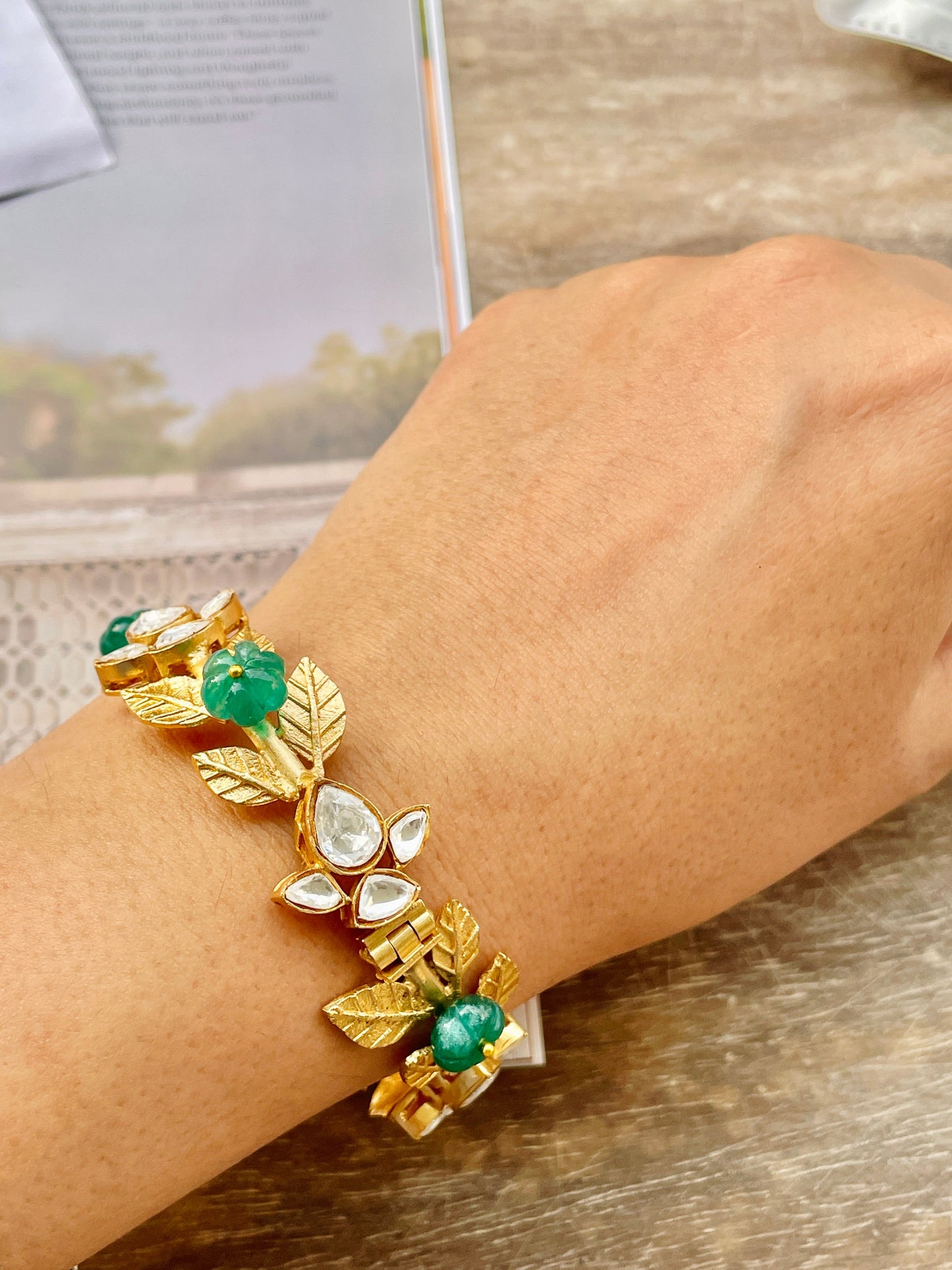 Auralis Polki and Green Bead Bracelet