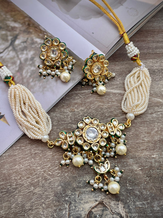 Mukti Kundan and Pearl Necklace Set