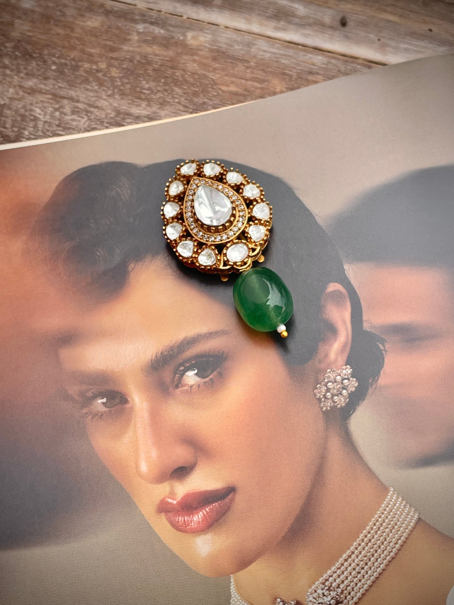 Shreen Polki and Emerald Hair Clip