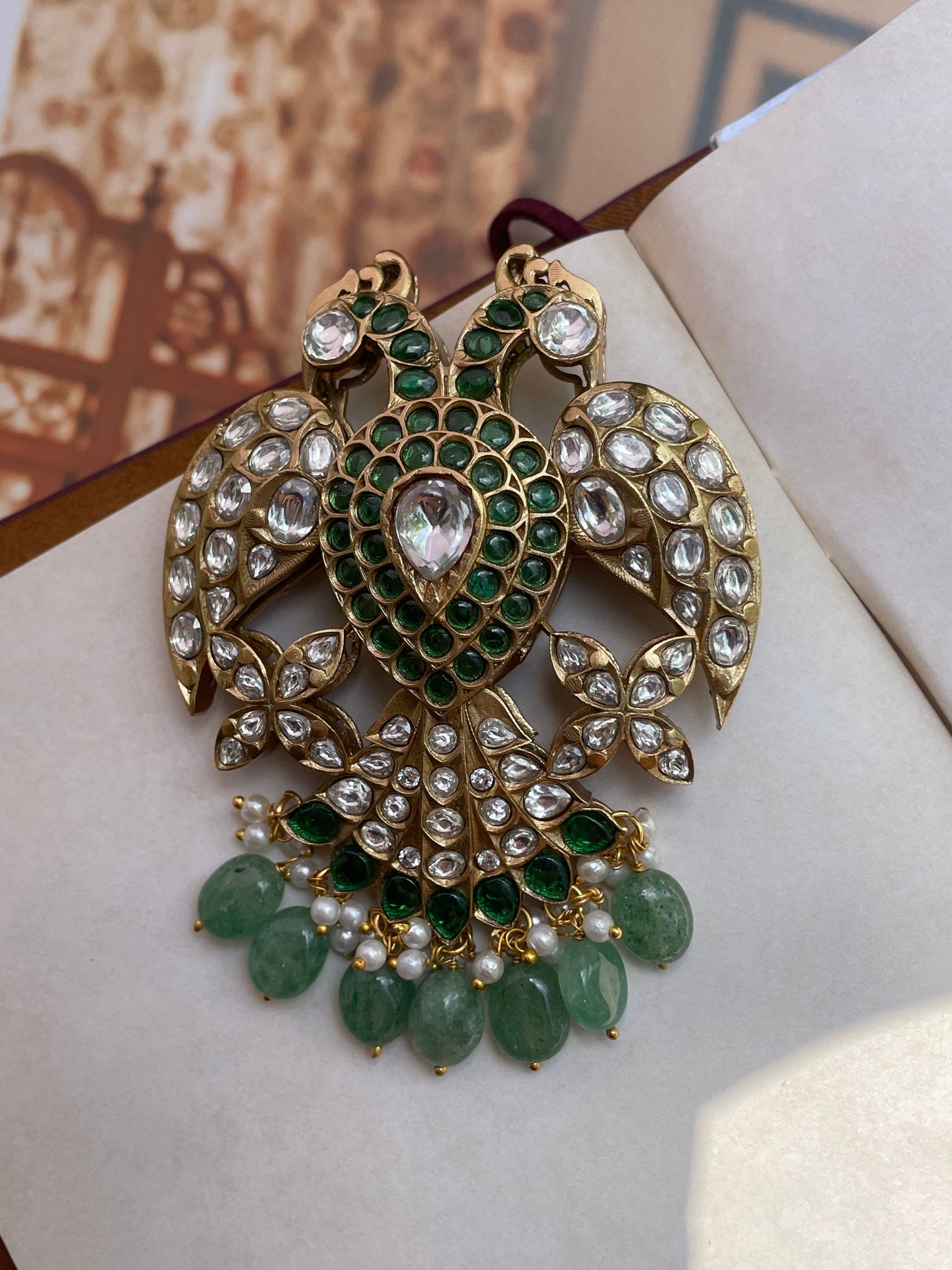 Rajhans Green Polki Brooch