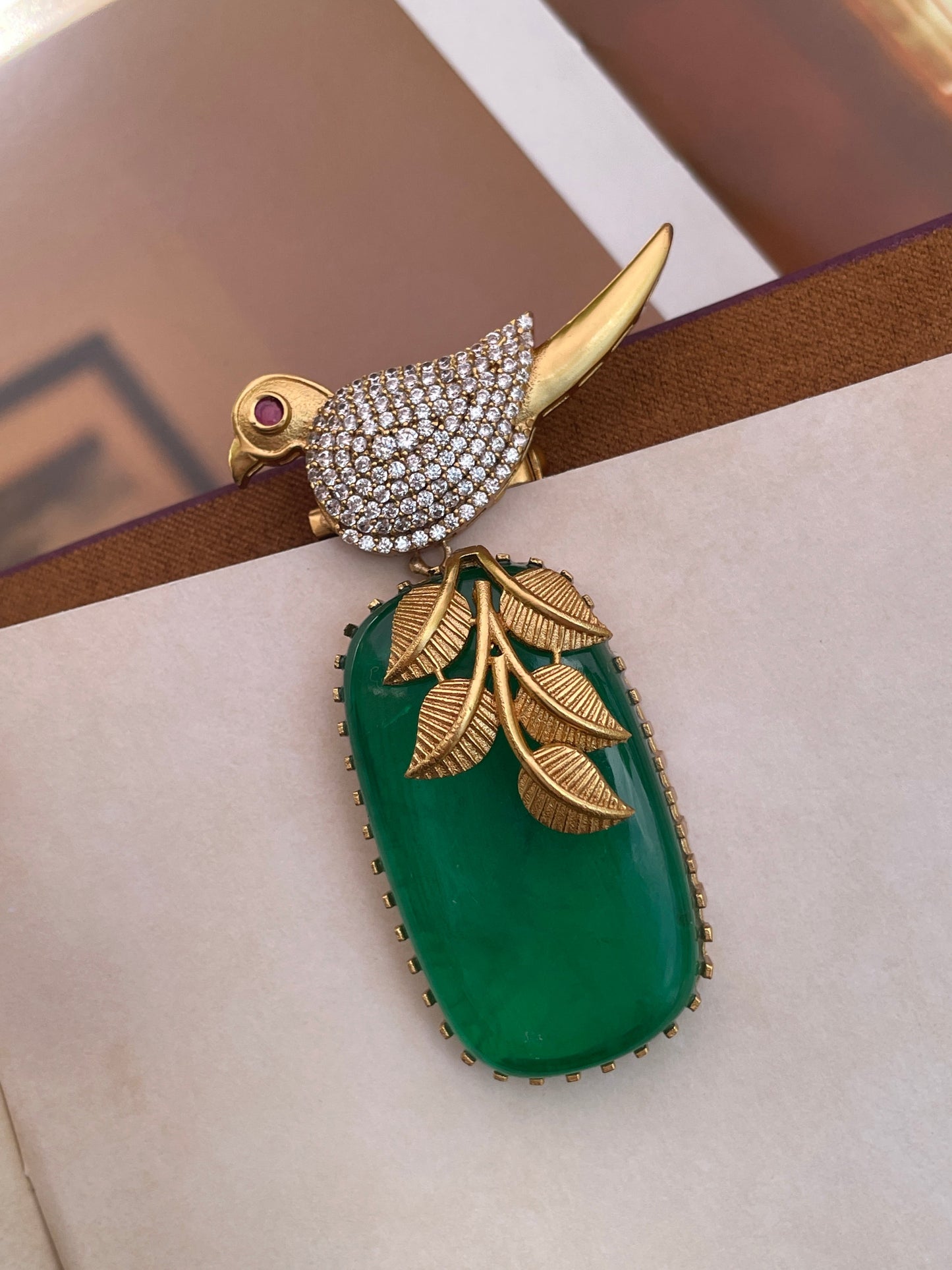 Shahin Emerald Bird Brooch